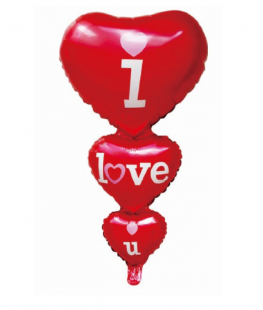 Baloane cu heliu - Balon folie 3 Inimi text I love you 95 cm
