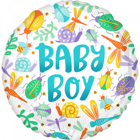 Botez baiat - Baloane - Balon folie Baby Boy, flori, 45 cm