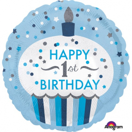 Balon folie briosa albastra happy Birthday Prima aniversare 1 an 43cm [0]