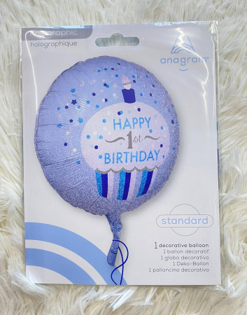 Balon folie, prajitura, Happy 1st Birthday, albastru [2]