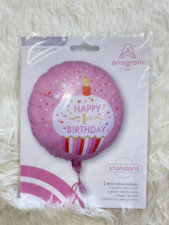 Balon folie briosa roz happy Birthday Prima aniversare 1 an 43cm [2]