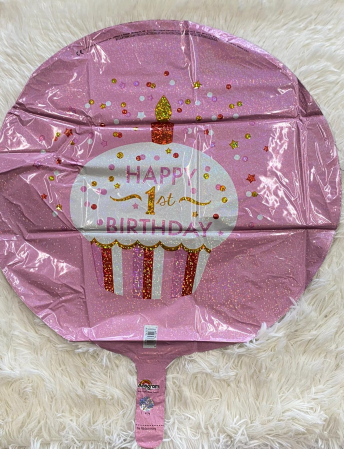 Balon folie, prajitura, Happy 1st Birthday, roz [1]