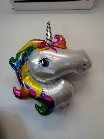 Unicorn - Decoratiuni pentru petrecere tematica - Balon folie Cap Unicorn curcubeu 108 x 88 cm