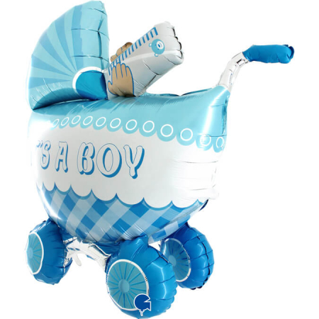Botez baiat - Baloane - Balon folie carut albastru 3D 107 cm