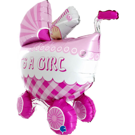 Botez fata - Baloane - Balon folie carut roz 3D 107 cm