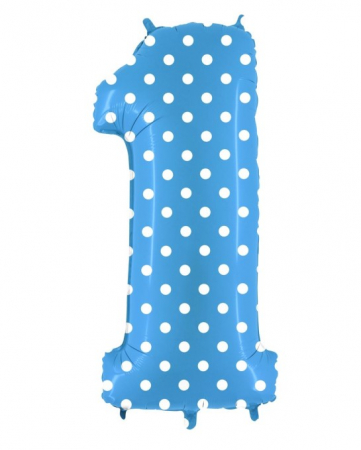 Baloane cifre folie 100 cm - Balon folie cifra 1 albastru cu buline albe 100 cm
