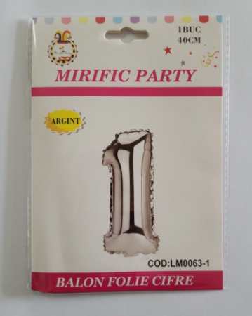 Balon folie cifra 1 argintiu 40cm [3]