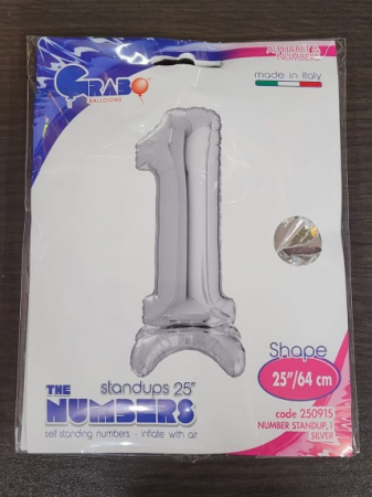 Balon folie cifra 1 argintiu Stand Up 64 cm [2]