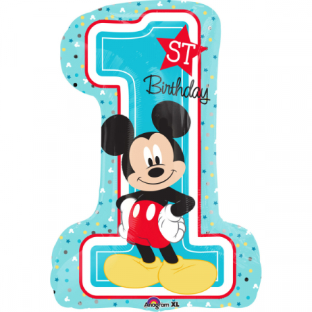 Mickey Mouse - Prima aniversare cu baloane & decoratiuni - Balon folie cifra 1 Mickey Mouse 71 x 48 cm
