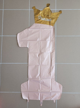 Balon folie cifra 1 roz pal cu coroana si Princess 117 cm [1]