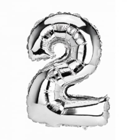 Baloane cifre folie 40 cm - Balon folie cifra 2 argintiu 40cm