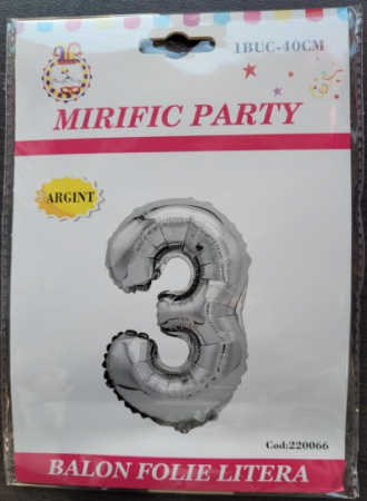 Balon folie cifra 3 argintiu 40cm [4]