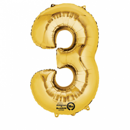 Baloane folie - Balon folie cifra 3 auriu 66cm