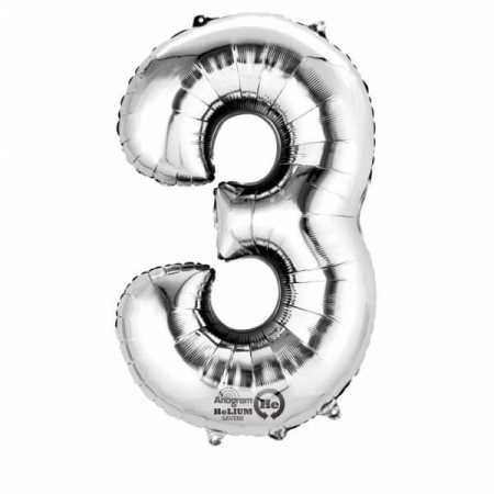 Baloane cifre folie 100 cm - Balon folie cifra 3 argintiu 100 cm