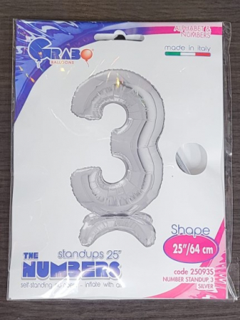 Balon folie cifra 3 argintiu Stand Up 64 cm [2]