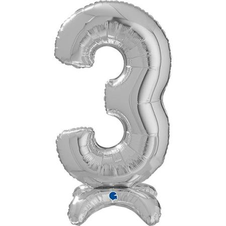 Baloane cu heliu - Balon folie cifra 3 argintiu Stand Up 64 cm