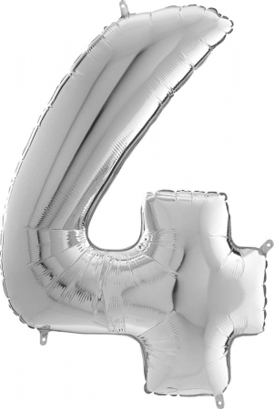 Baloane folie - Balon folie cifra 4 argintiu 66cm