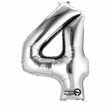 Baloane cifre folie 100 cm - Balon folie cifra 4 argintiu 100 cm