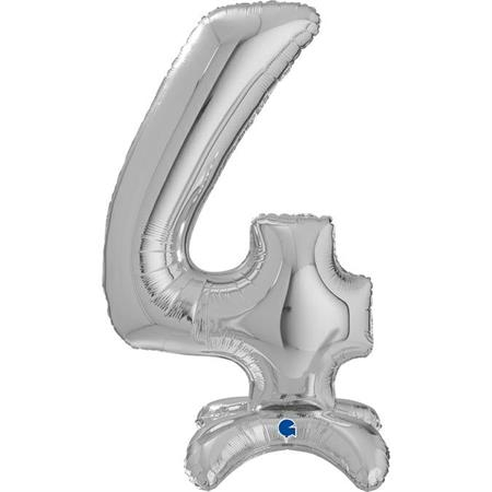 Baloane cifre stand up 64 cm - Balon folie cifra 4 argintiu Stand Up 64 cm