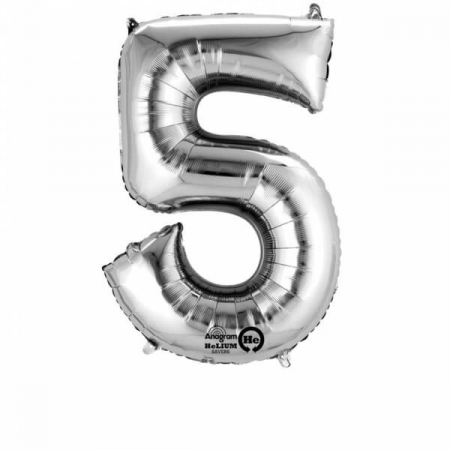 Baloane folie - Balon folie cifra 5 argintiu 66cm