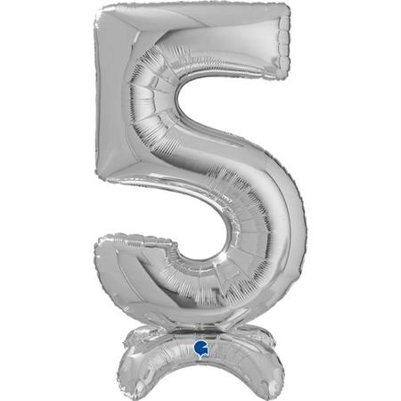 Balon folie cifra 5 argintiu Stand Up 64 cm [0]