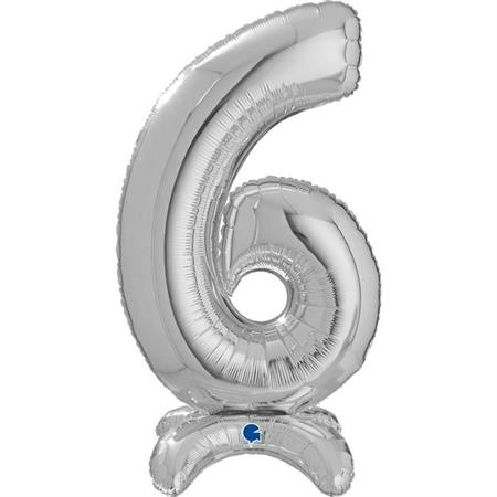 Baloane cifre stand up 64 cm - Balon folie cifra 6 argintiu Stand Up 64 cm