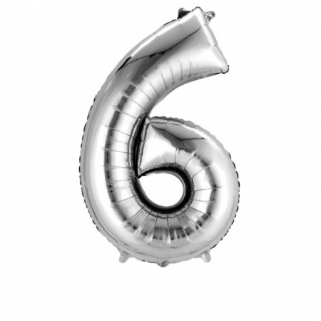 Baloane folie - Balon folie cifra 6 argintiu 66cm