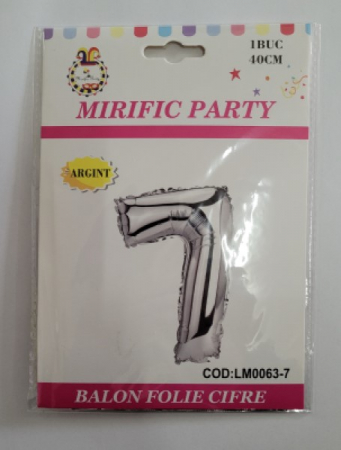 Balon din folie metalizata argintie, Mirific Party, Cifra 7, 40 cm, Silver [3]