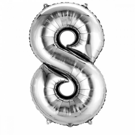 Baloane cifre folie 100 cm - Balon folie cifra 8 argintiu 100 cm