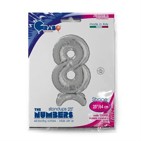 Balon folie cifra 8 argintiu Stand Up 64 cm [3]