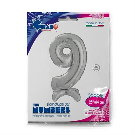 Balon folie cifra 9 argintiu Stand Up 64 cm [3]