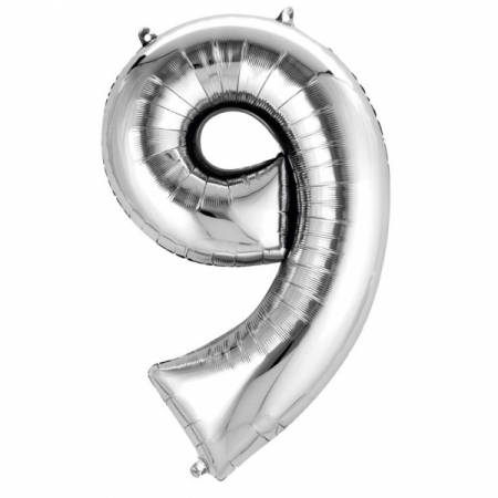 Baloane folie - Balon folie cifra 9 argintiu 66cm