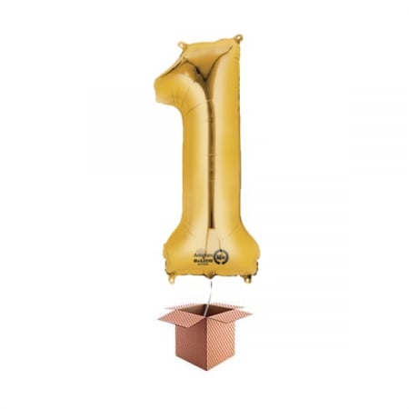 Baloane cu heliu din folie - Balon folie cifra auriu umflat cu heliu 66cm