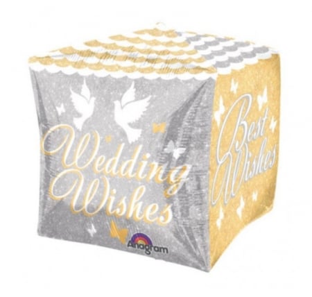 Baloane din folie imprimate - Balon folie cub nunta Best wedding wishes 38 x 38cm