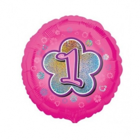 Fata - Baloane & decoratiuni - Balon folie Floare aniversare 1an roz 45cm