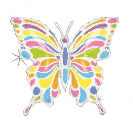 Unicorn - Decoratiuni pentru petrecere tematica - Balon Folie Figurina Fluturas Holografic Glitter, 84 cm, 35087H