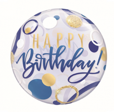 Balon folie Happy Birthday transparent albastru 45 cm [0]