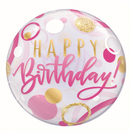 Baloane cu heliu - Balon folie Happy Birthday transparent roz 45 cm