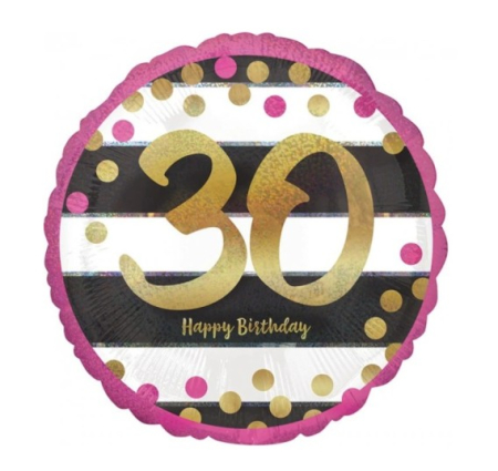 Black Friday - Balon folie imprimat 30 ani roz si auriu 43 cm