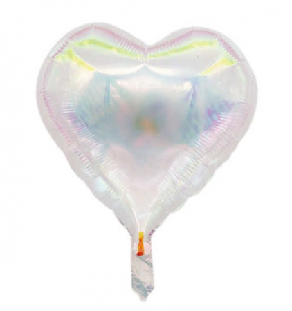 Baloane folie stelute & inimioare - Balon folie inima holograma alba 43 cm