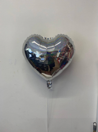 Balon folie inima holograma argintiu 45 cm