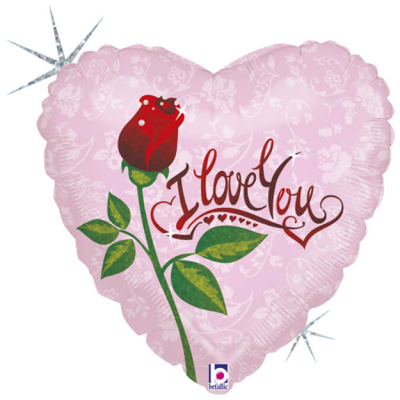 Balon folie inima I LOVE YOU trandafir 46 cm [0]
