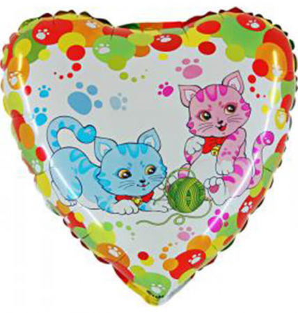Petreceri tematice - Decoratiuni & accesorii - Balon folie inima pisici roz si albastre 46 cm