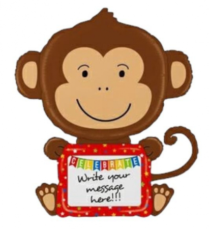Zoo - Decoratiuni pentru petrecere tematica - Balon folie maimuta cu tabla de scris 109 cm