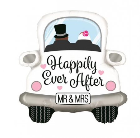 Baloane din folie imprimate - Balon folie masina MR & MRS Happily Ever After 79 cm