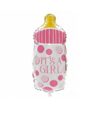 Botez fata - Baloane - Balon folie mini figurina biberon roz 30 cm