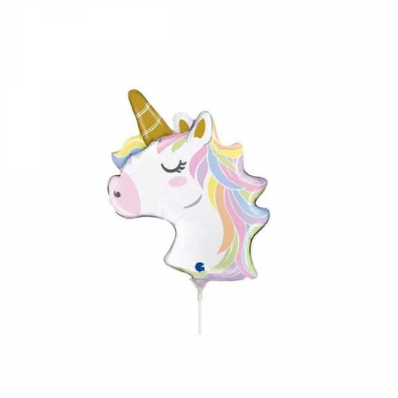 Unicorn - Decoratiuni pentru petrecere tematica - Balon folie mini figurina cap Unicorn macaron 30 cm