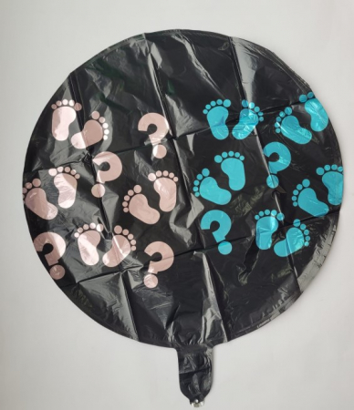 Balon folie negru dezvaluire semnul intrebarii si picioruse roz si albastru 45 cm [1]