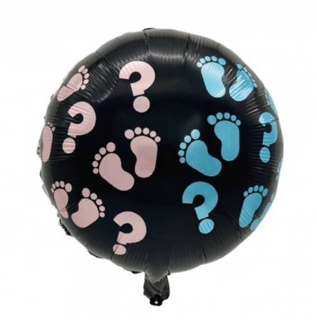 Gender reveal & Dezvaluire - Articole & decoratiuni - Balon folie negru dezvaluire semnul intrebarii si picioruse roz si albastru 45 cm