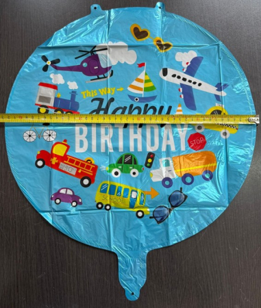 Balon folie rotund albastru masini Happy Birthday 45 cm [2]